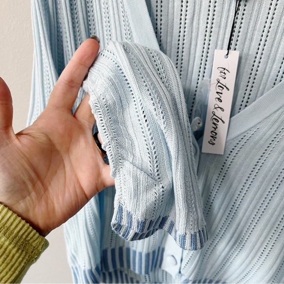 For Love and Lemons Light Blue Rhea Pointelle Cardigan Sweater Plus Size 2X NEW - Picture 8 of 13